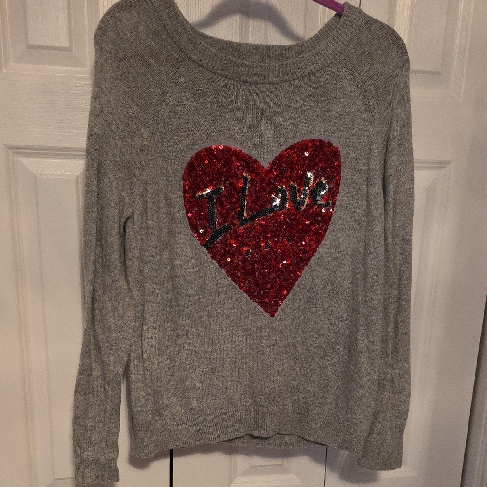Gray Sweater with Red Heart Design
